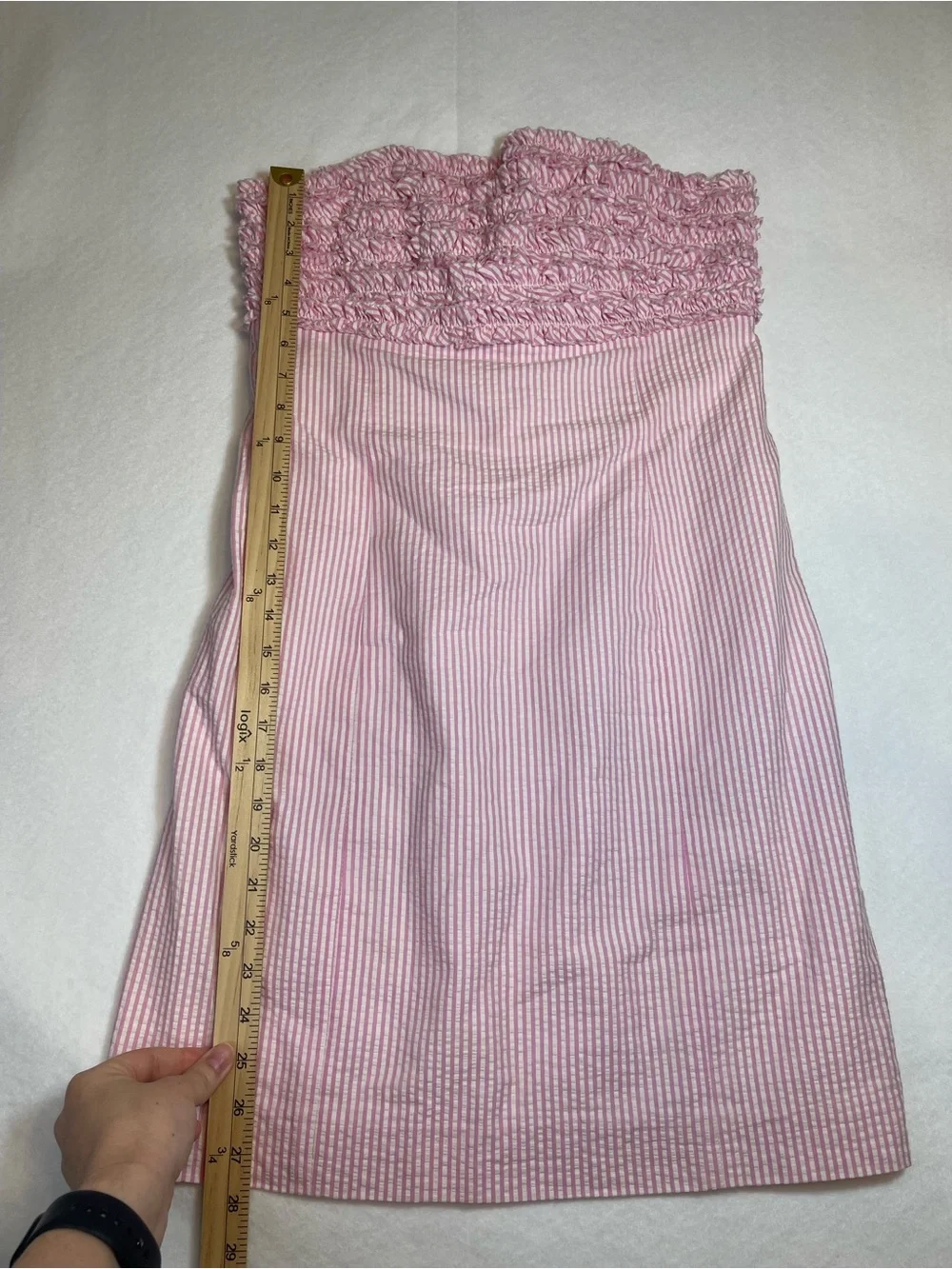 Lilly Pulitzer Pink Seersucker Strapless Smocked Bow Back Dress Size 8 - Picture 3 of 7